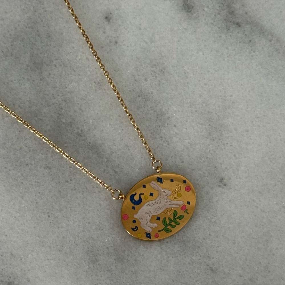 Gold Rabbit Floral Folk Pendant Necklace 

Brand New